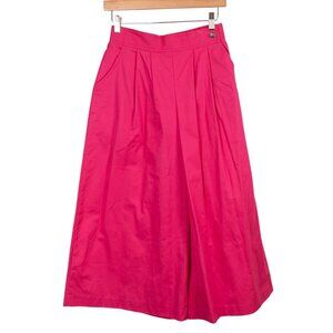 VTG Culottes 6 Pink Pleated 80s Wide Leg Pockets Elastic Waist Button Cotton